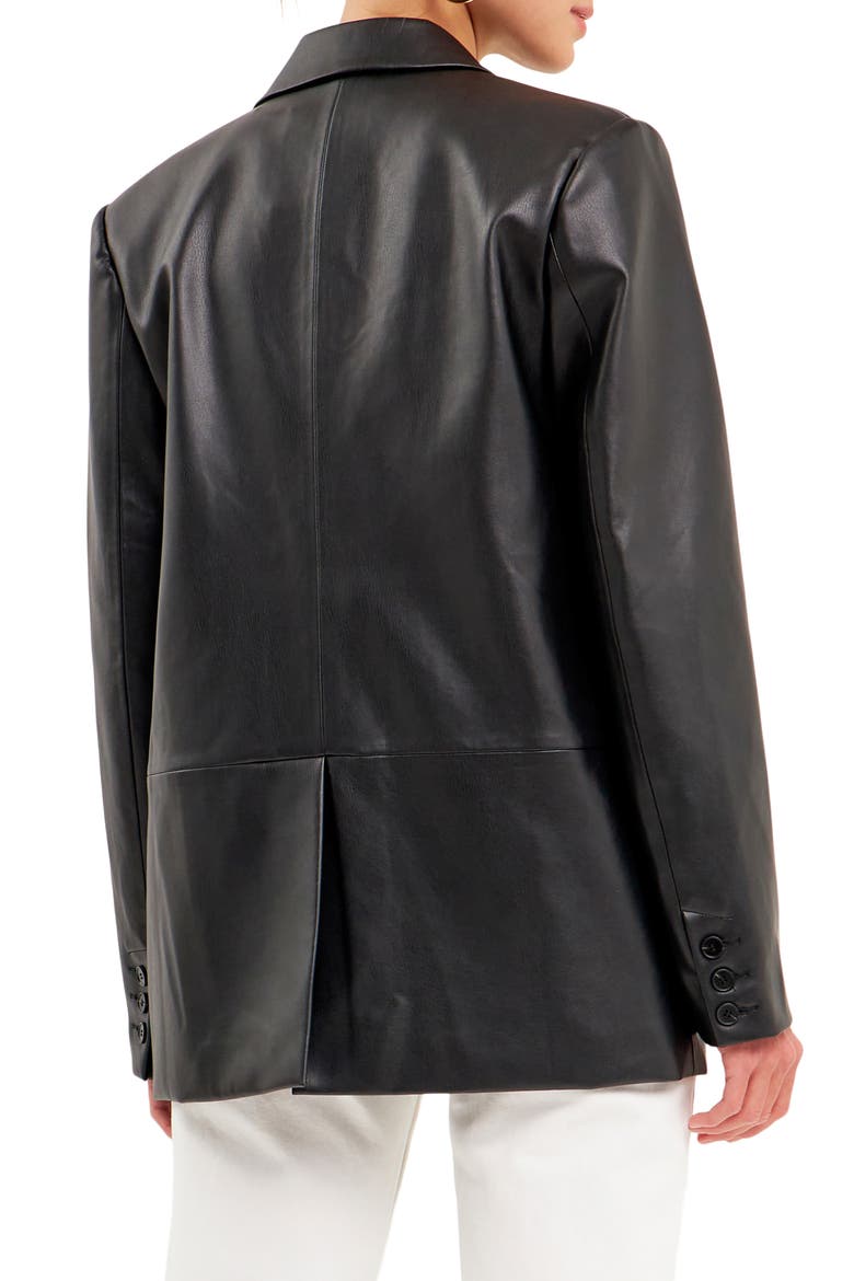 Faux Leather Blazer, Alternate, color, BLACK