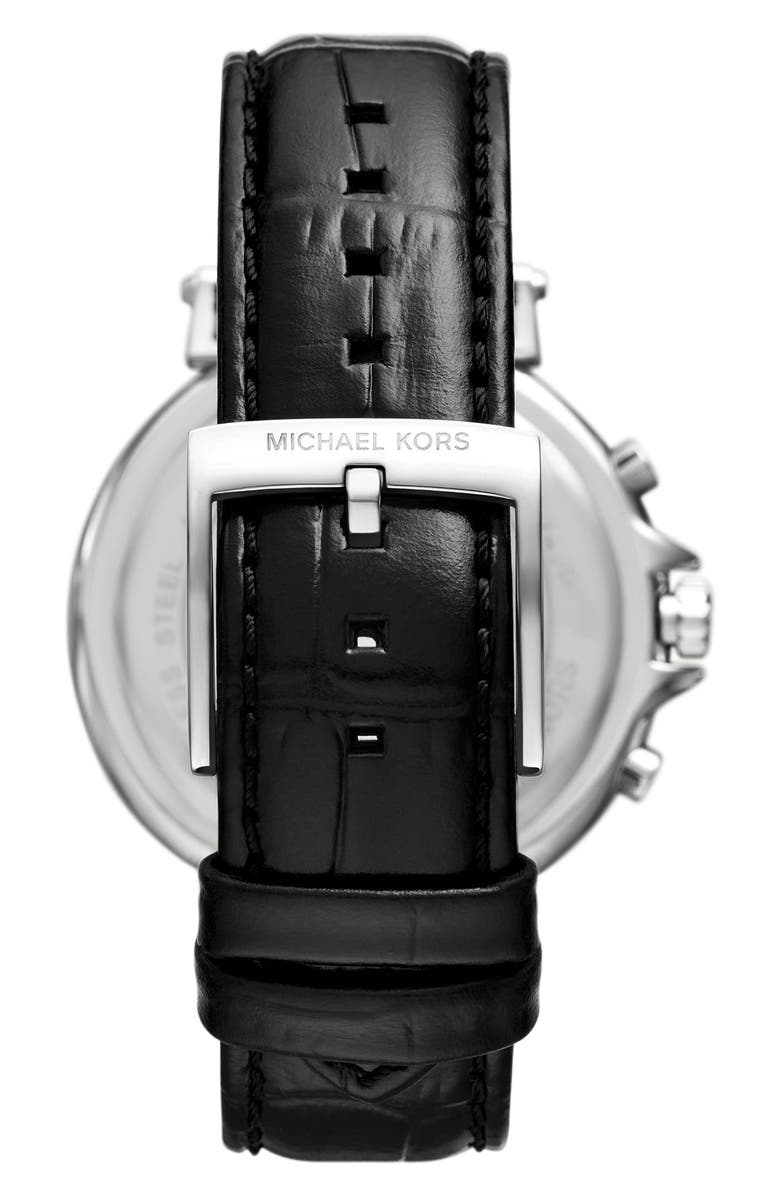 Michael Kors Maren Chronograph Croc Embossed Leather Strap Watch, 40mm, Alternate, color, Silver