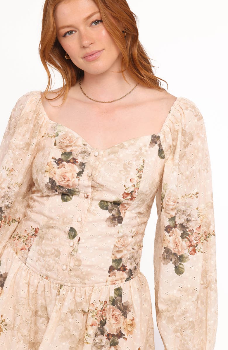 Petal & Pup Greta Floral Print Eyelet Romper, Alternate, color, Beige Floral