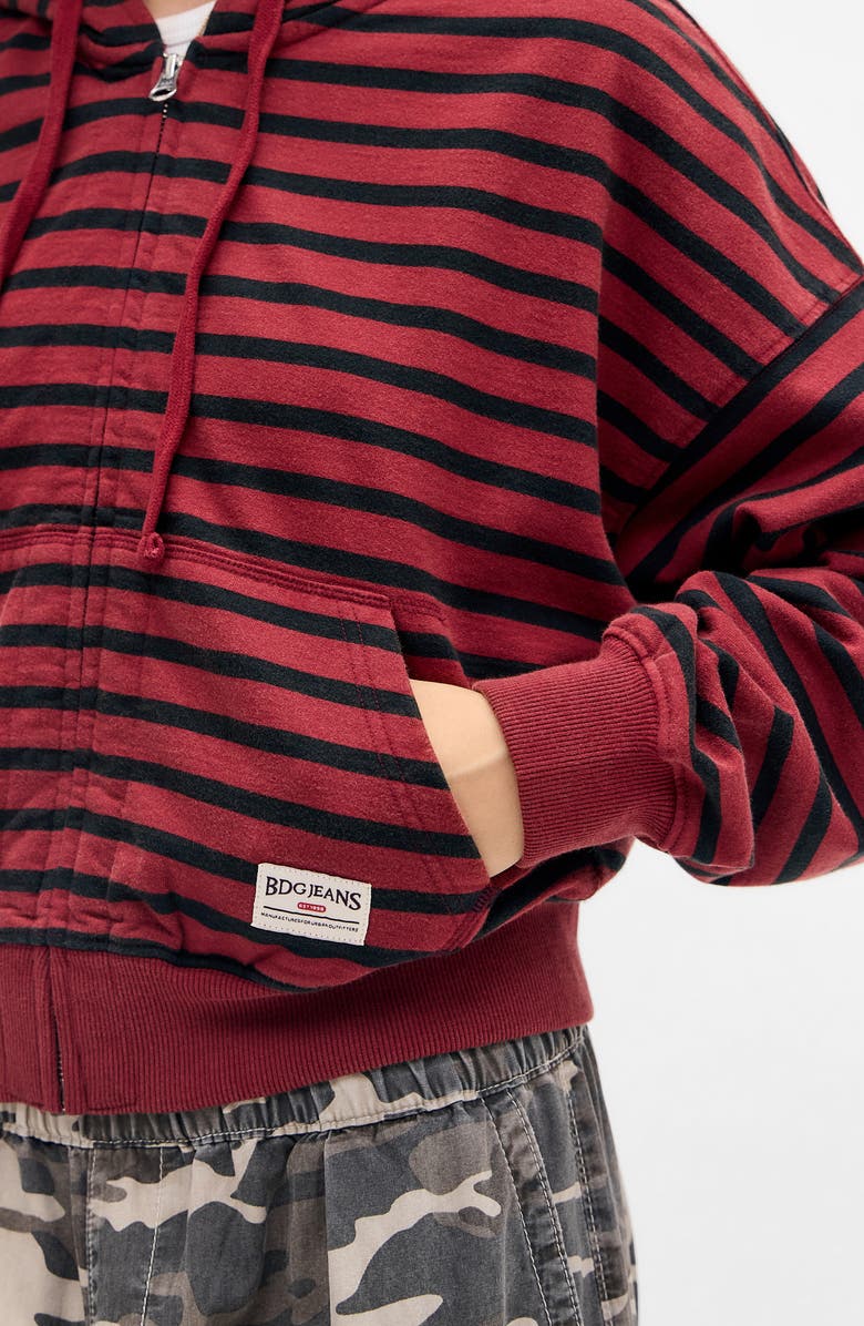 BDG Urban Outfitters Easy Stripe Crop Zip Hoodie, Alternate, color, Red
