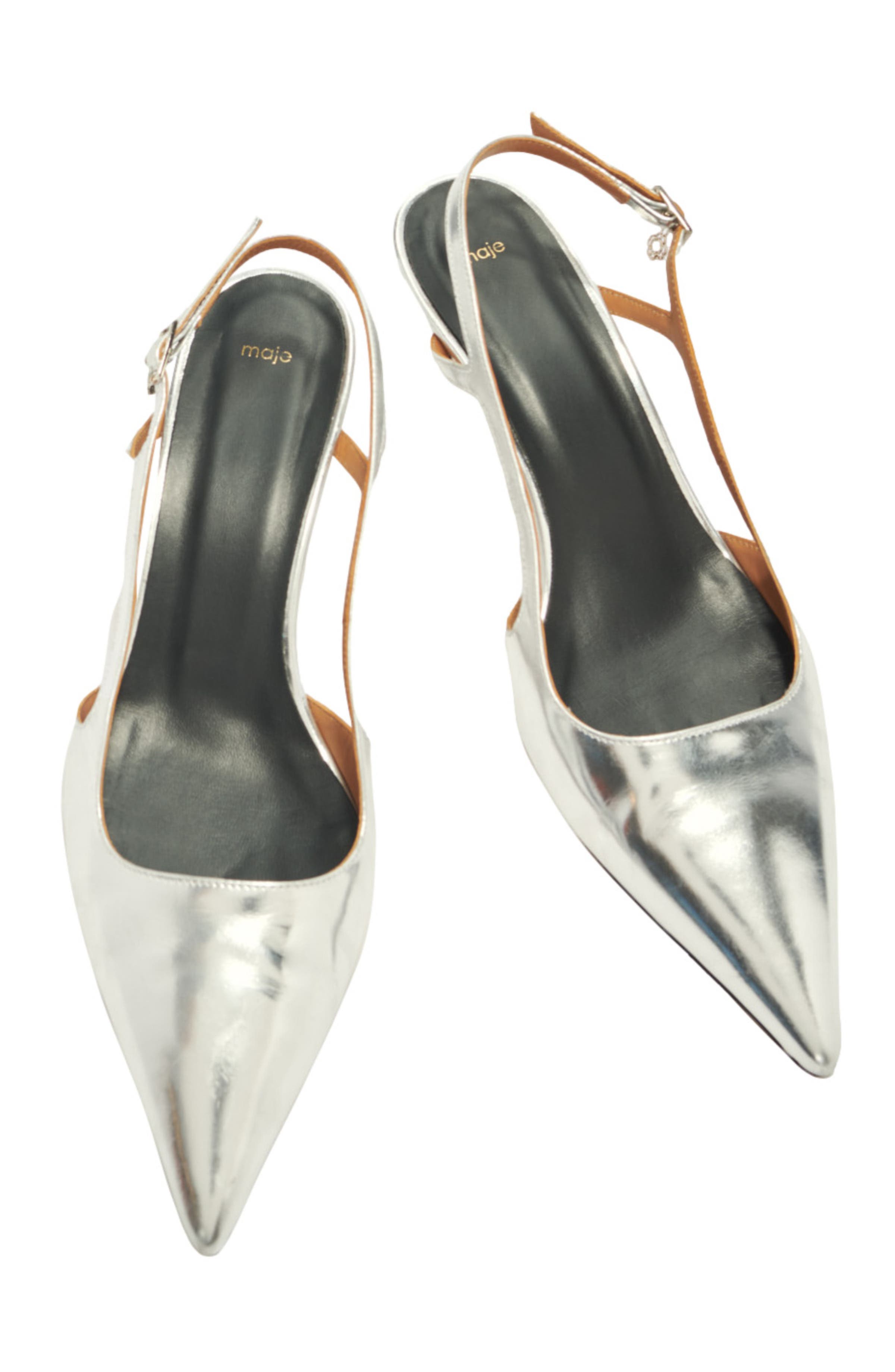 maje Silver leather strappy heels, Alternate, color, Silver