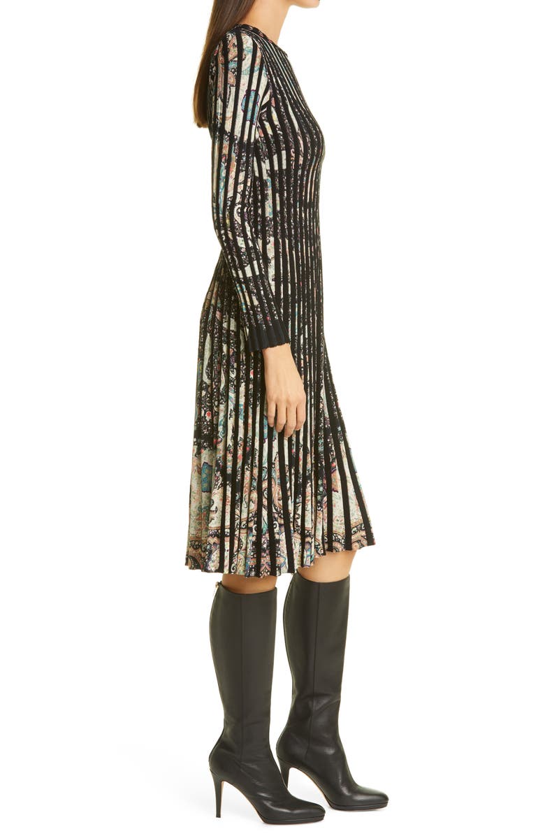 Etro Paisley Print Rib Long Sleeve Sweater Dress, Alternate, color,