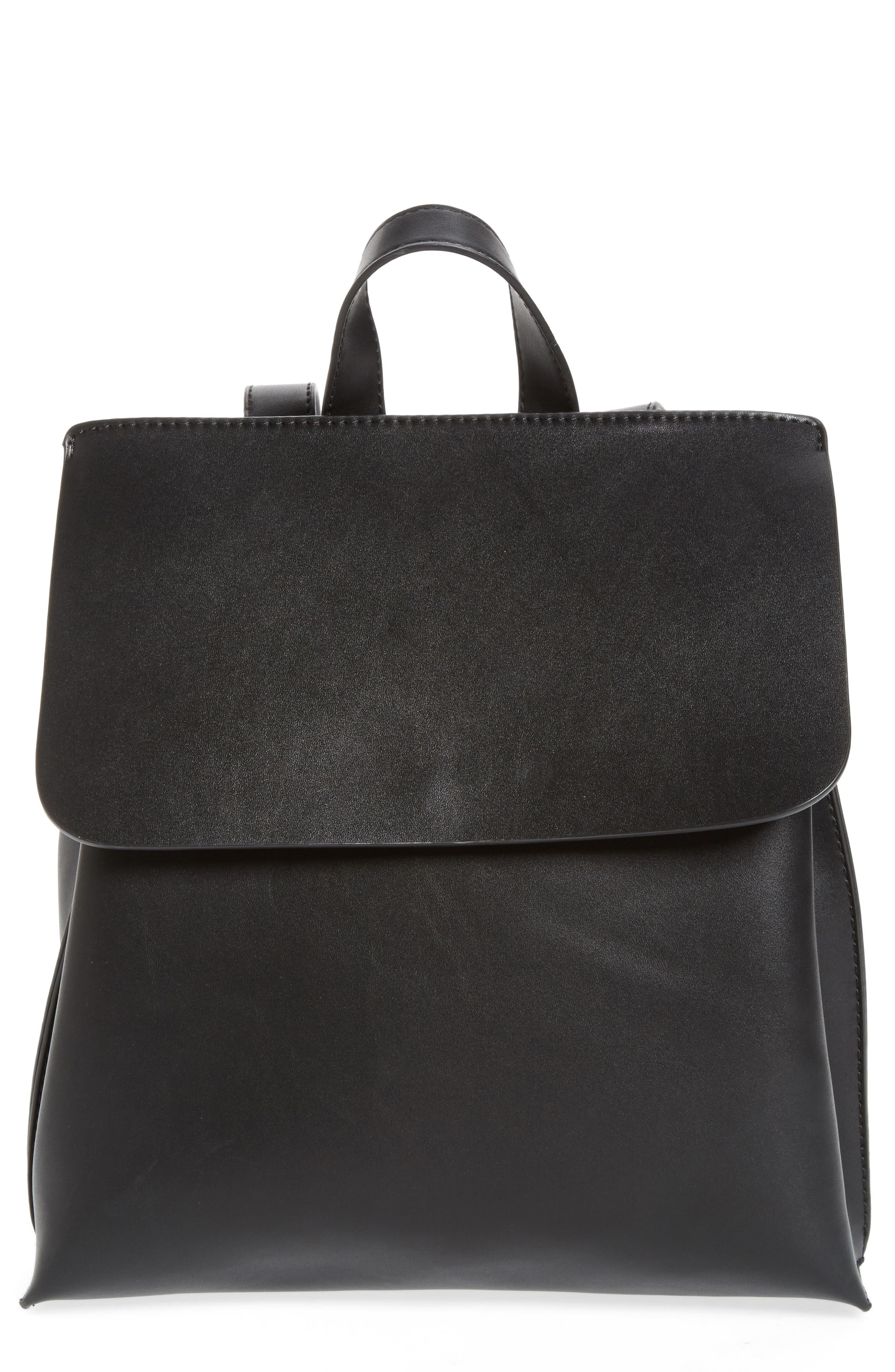 Selena Faux Leather Backpack, Main, color, BLACK/ TAN