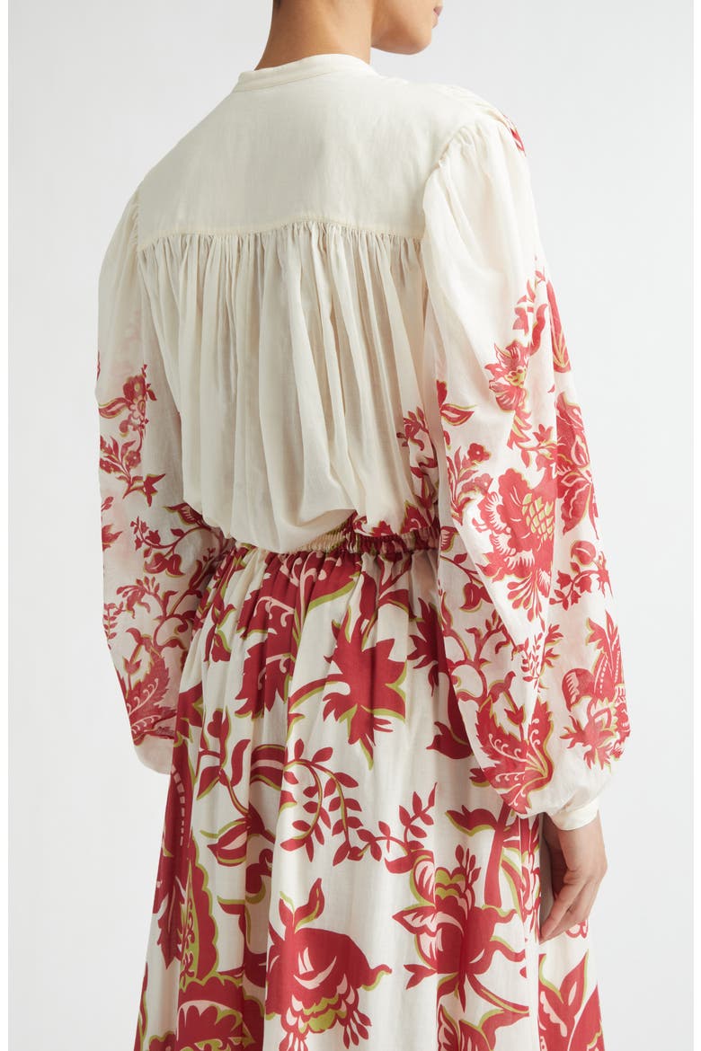 Placed Floral Print Peasant Top, Alternate, color, PRINT ON WHITE BASE