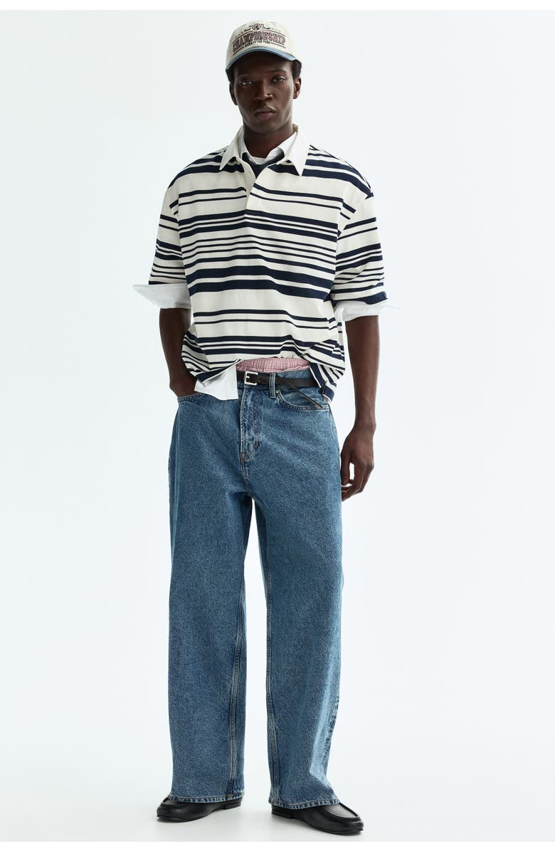 H&M Loose Fit Cotton Polo Shirt, Alternate, color, White/Striped