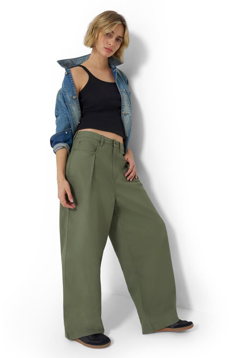 Pleated Slouchy Wide Leg Twill Pants, Alternate, color, MERCANTILE GREEN