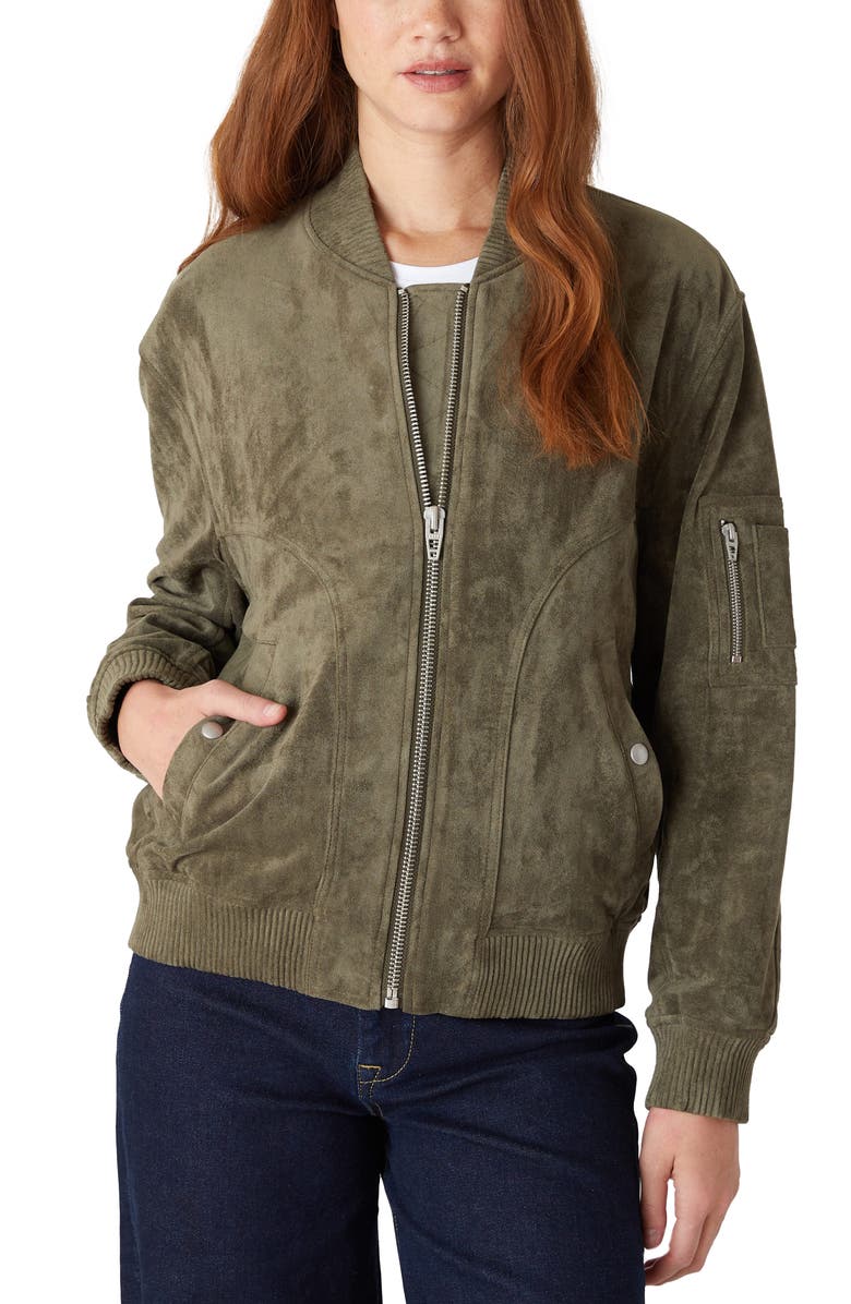 BLANKNYC Faux Suede Bomber Jacket, Alternate, color, Take A Hike