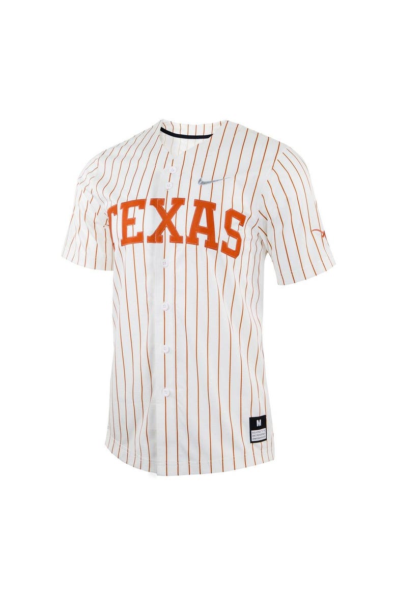 Men's Nike White Texas Longhorns Pinstripe Replica Full-Button Baseball Jersey, Alternate, color, White