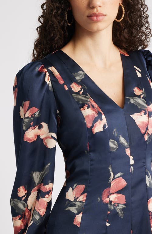 Chelsea28 Long Sleeve Satin Midi Dress In Blue