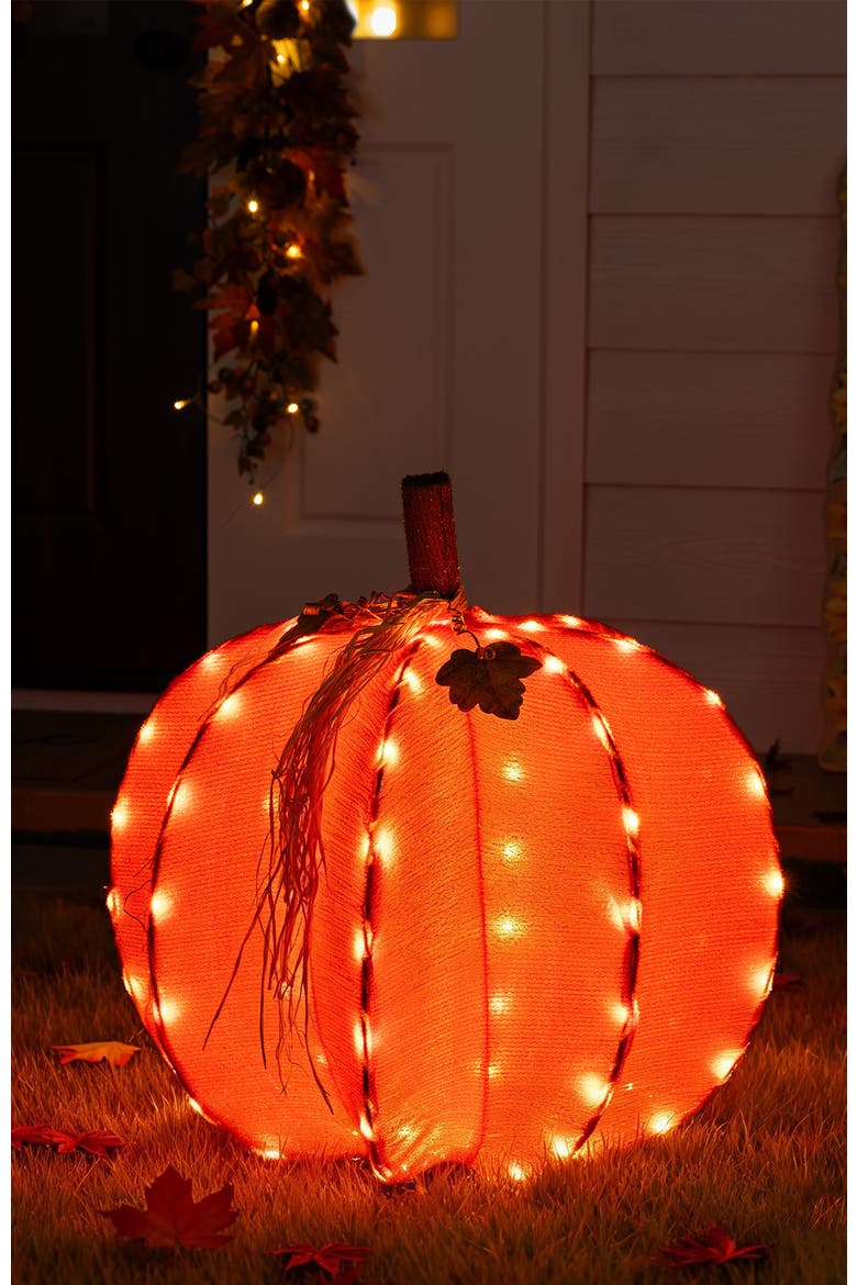 25"H Fall Lighted Foldable Pumpkin Outdoor Decor with Timer, Alternate, color, Orange