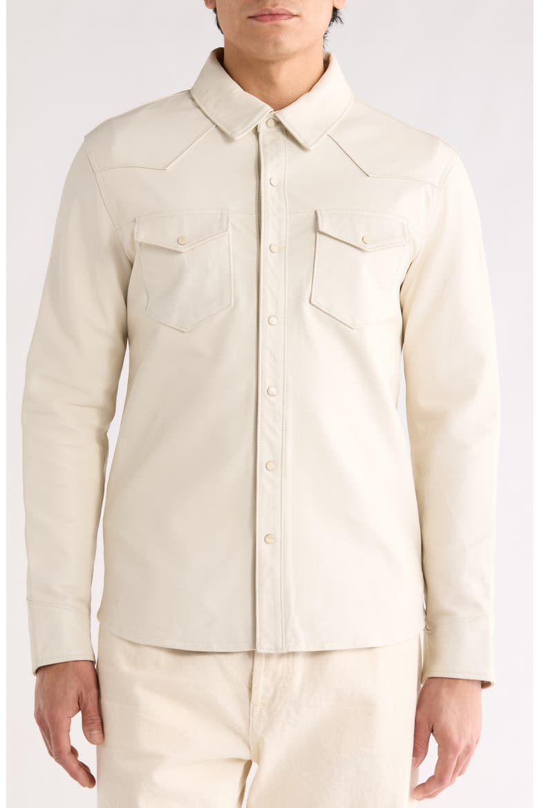Sage Sheepskin Leather Shirt Jacket, Alternate, color, IVORY