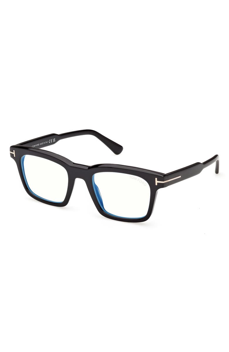 TOM FORD 51mm Square Optical Glasses, Alternate, color, Shiny Black / T Logo