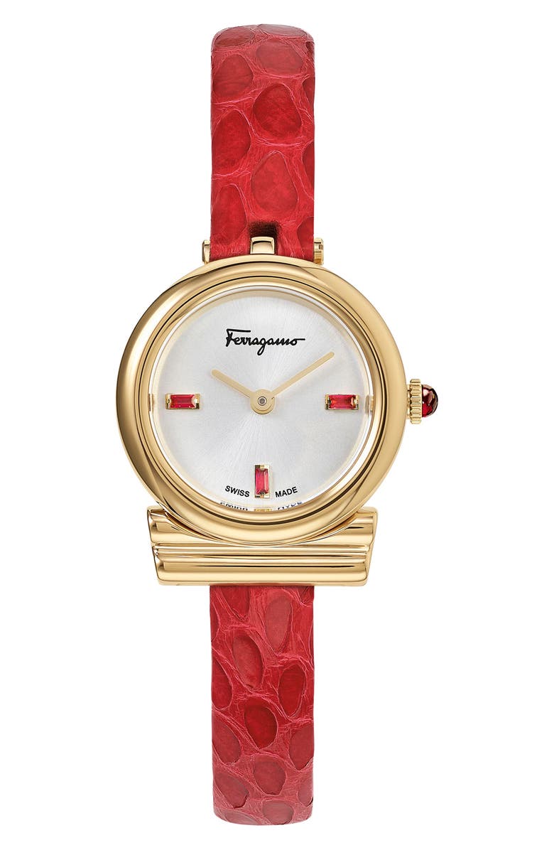 FERRAGAMO Gancini Holiday Ruby Bracelet Watch, 22mm, Main, color, 