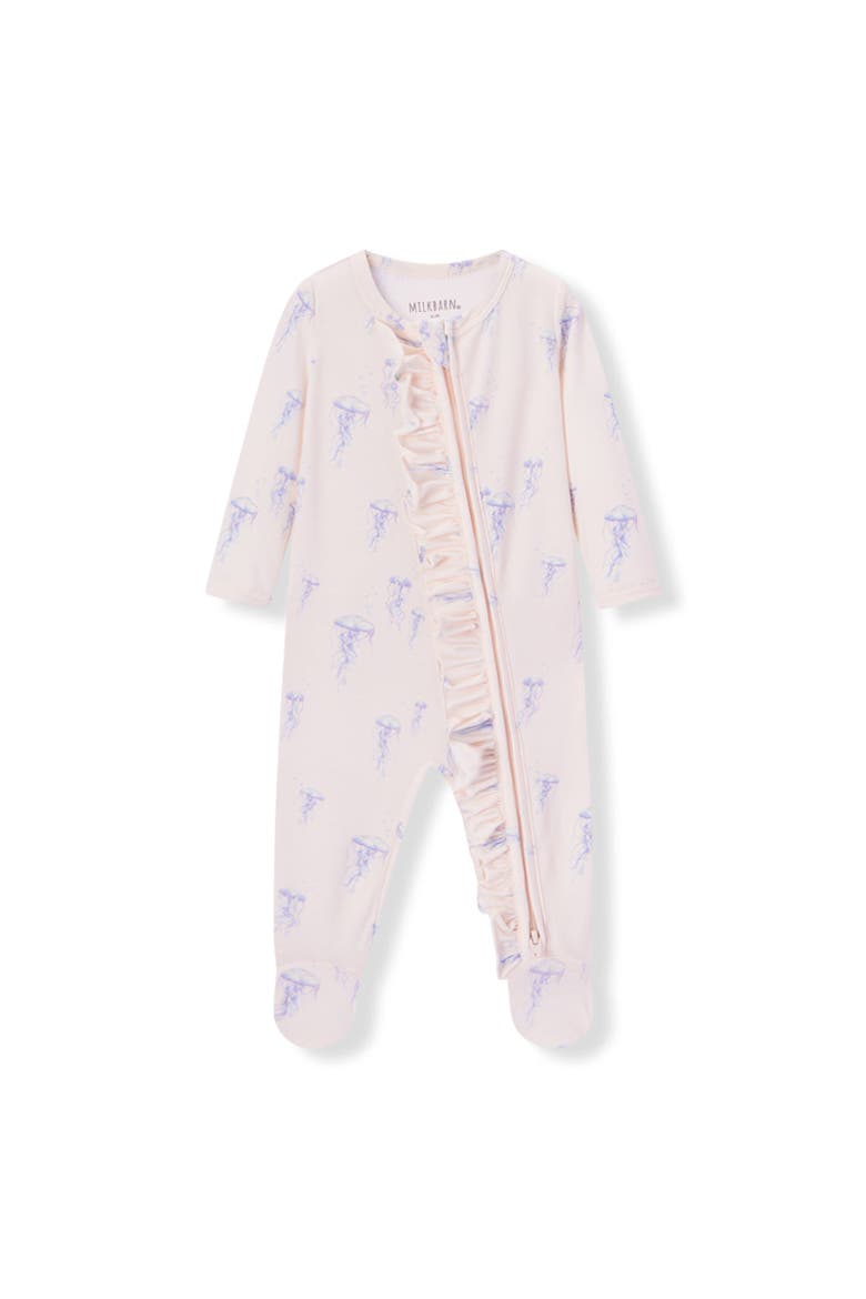 Cotton Stretch Ruffle Footed Romper, Main, color, Sunset Jellyfish