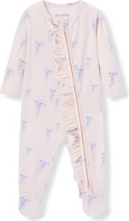 Milkbarn Cotton Stretch Ruffle Footed Romper