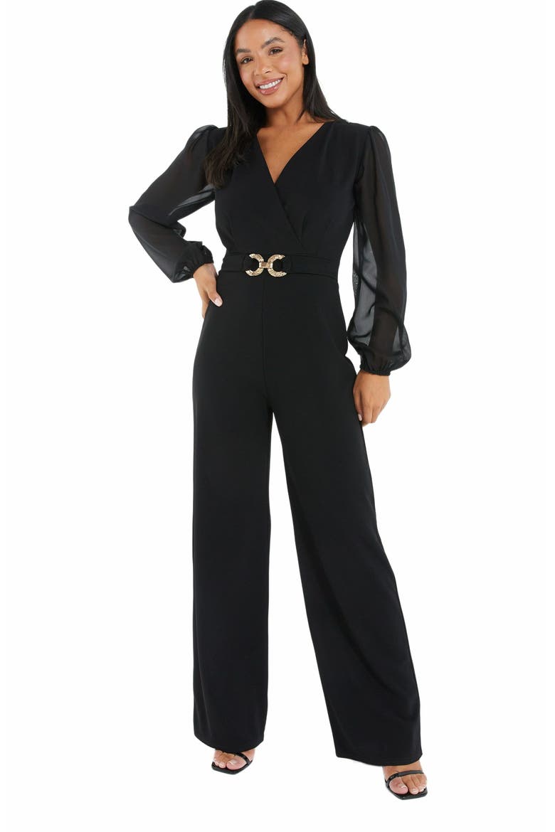Chiffon Buckle Palazzo Jumpsuit, Main, color, Black