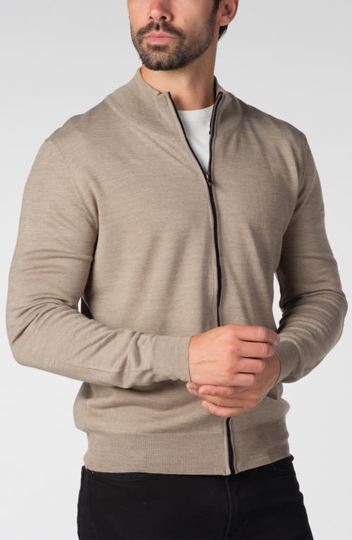 Studio Garnet Los Angeles Lightweight Merino Wool Full Zip Sweater In Brown