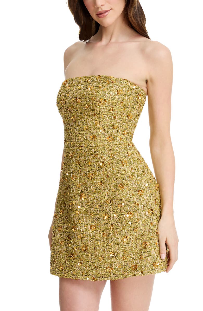 Dress the Population Scottie Sequin Strapless Minidress, Alternate, color, Gold Multi