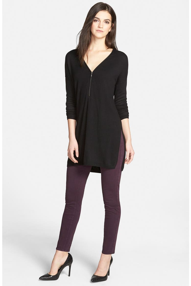 Zip Neck Sweater, Alternate, color, BLACK