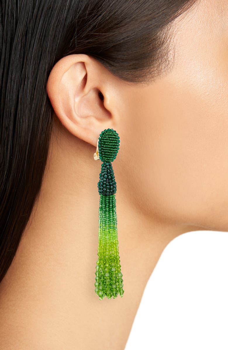 Oscar de la Renta Dégradé Beaded Tassel Clip-On Earrings, Alternate, color,