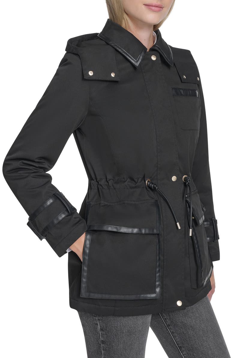 Cole Haan Hooded Water Resistant Insulated Raincoat, Alternate, color, Black