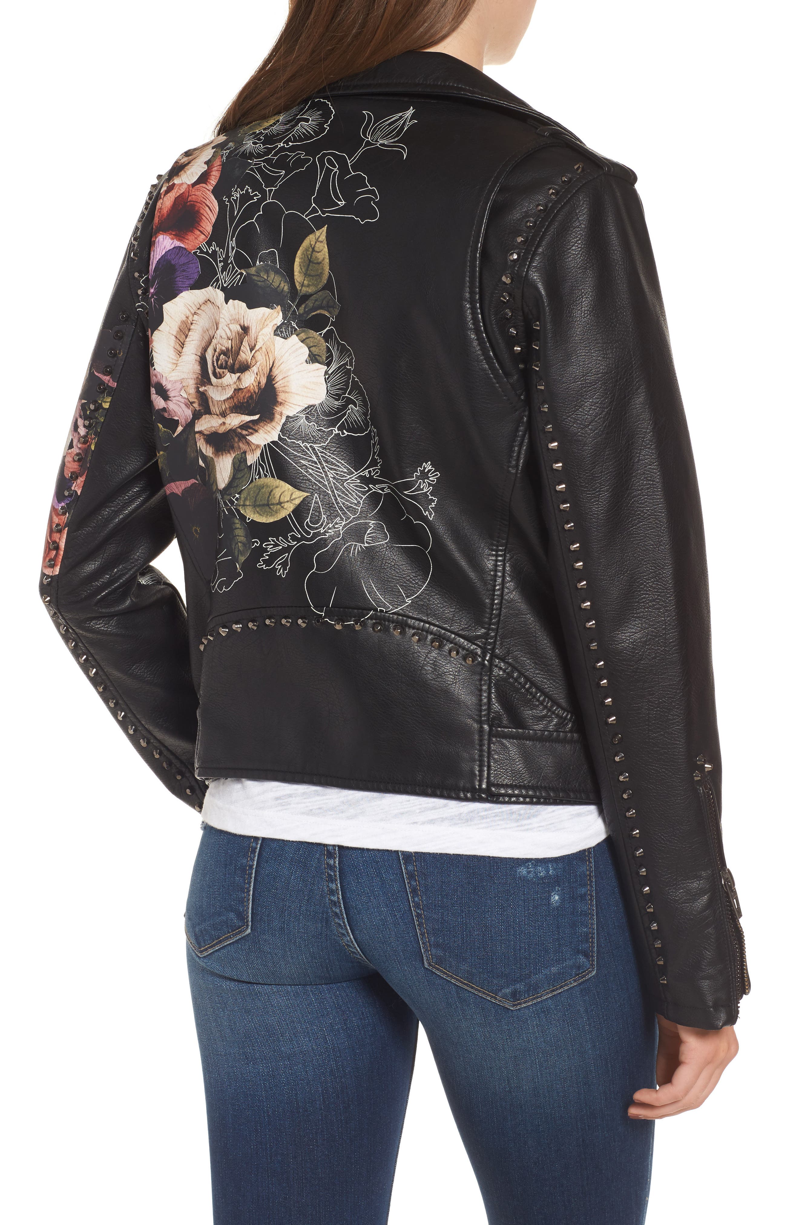 Printed Faux Leather Moto Jacket - image 2