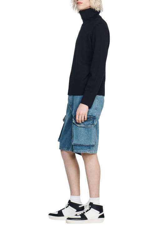 Sandro Zip-up Wool Cardigan In Navy Blue