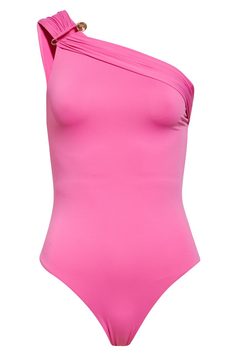 Safety Pin Gathered One-Piece Swimsuit, Alternate, color, DRAGON FRUIT