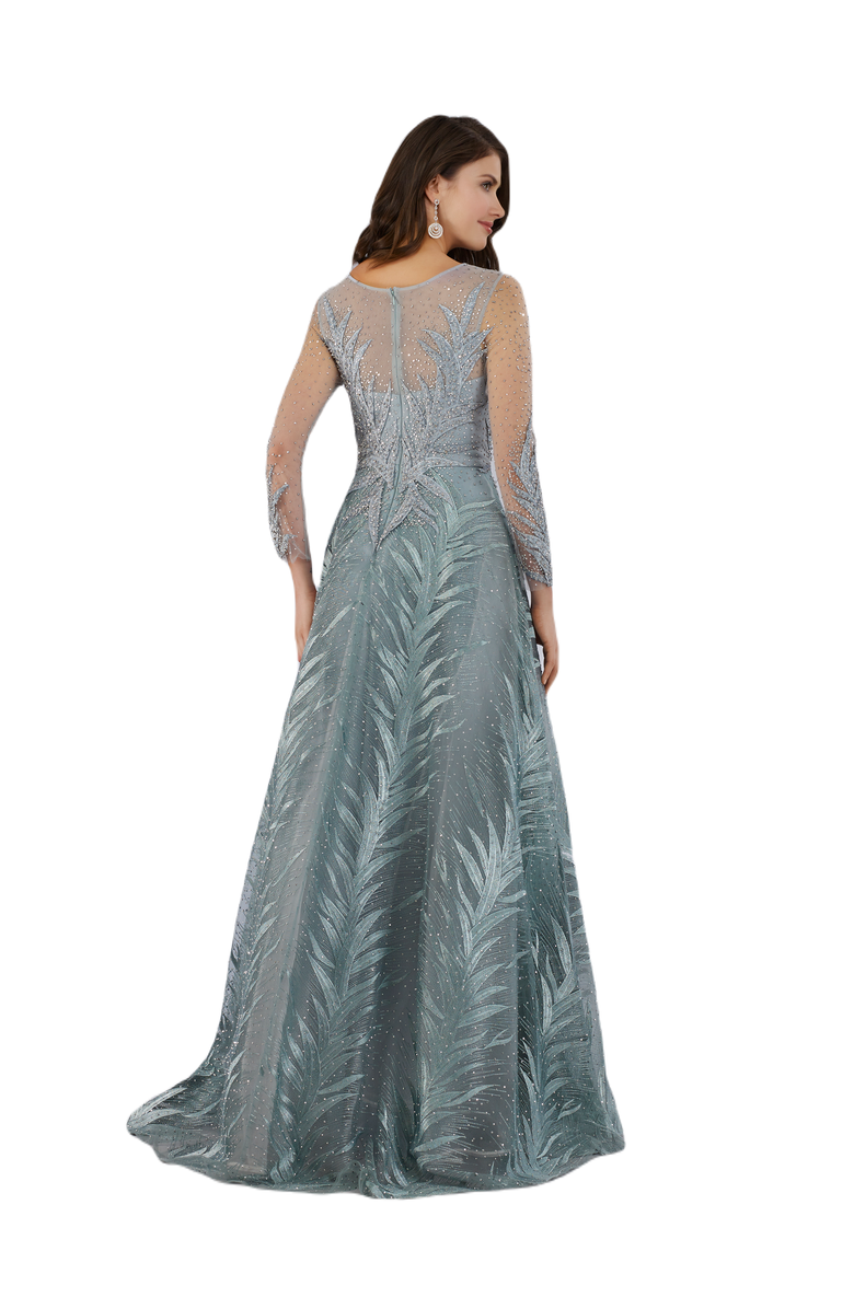 LARA New York High Neck Sheer Long Sleeve Embellished Gown, Alternate, color, Seagreen