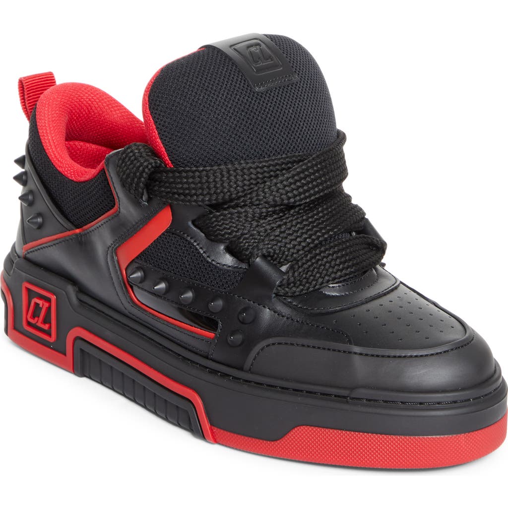 Christian Louboutin Astroskate Spiked Leather-trimmed Sneakers In Black