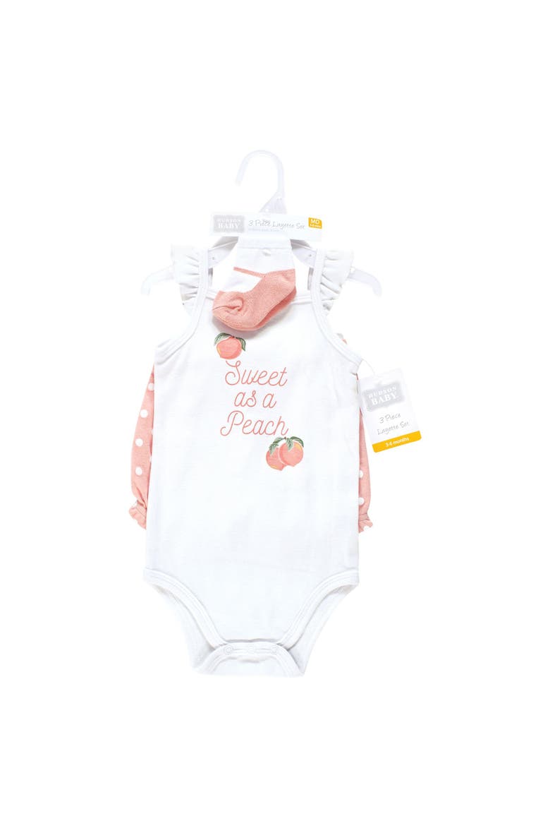 Coordinated Bodysuit Outfit with Shorts and Socks, Alternate, color, Sweet Peach