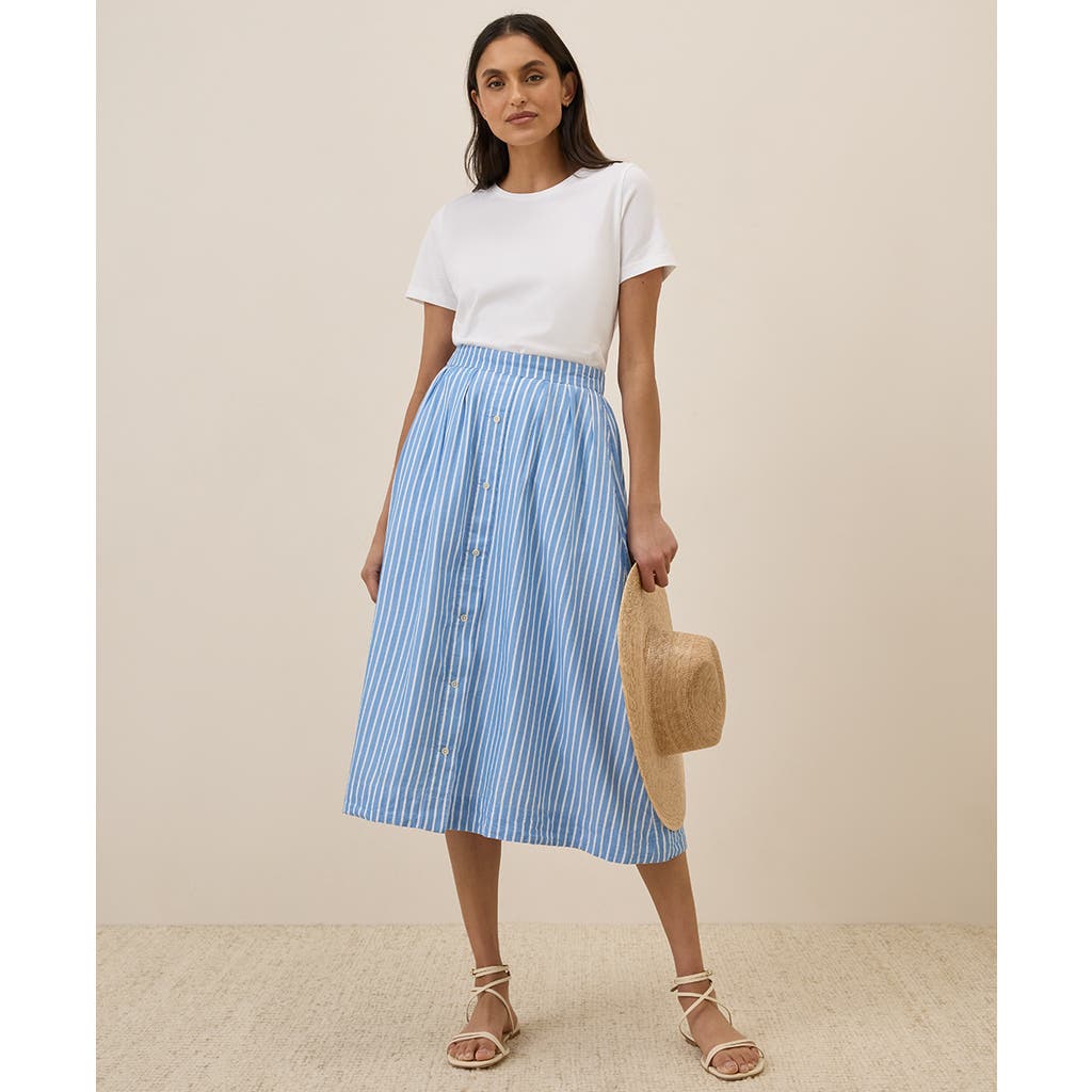 Pact Organic Cotton Sunset Lightweight Cotton Button Skirt In Blue Bondi Stripe