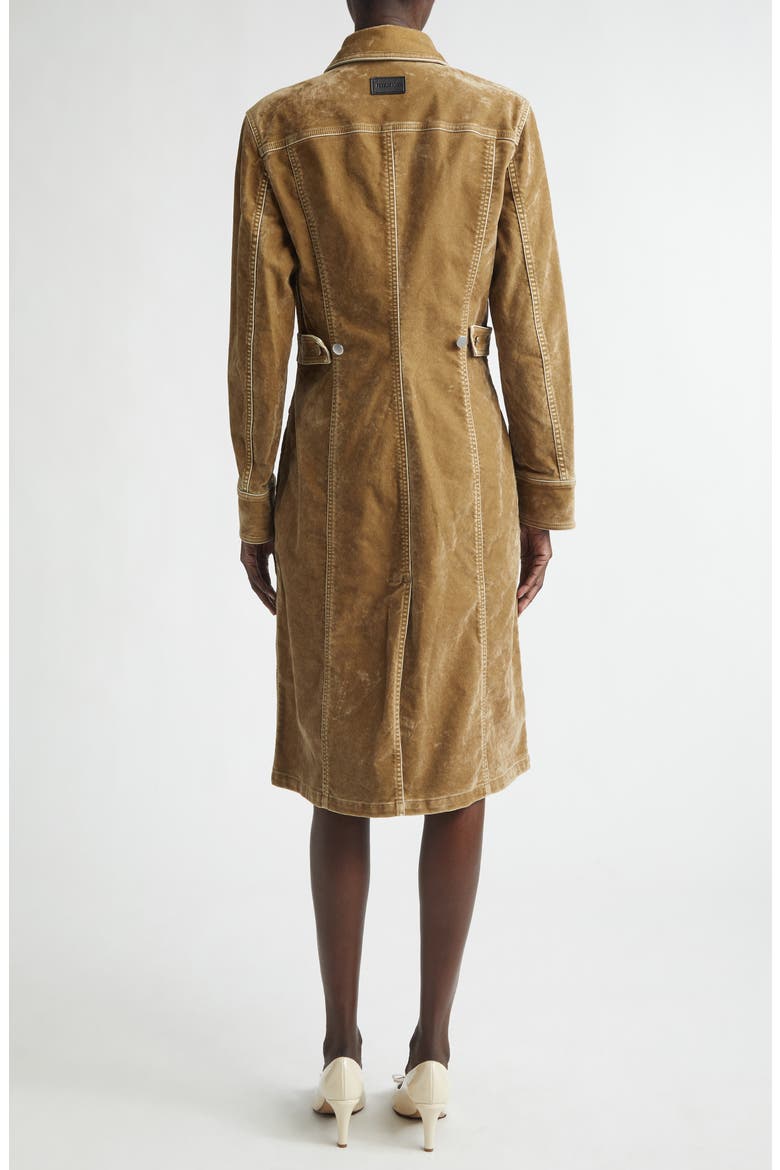 Distressed Long Sleeve Stretch Velveteen Trench Shirtdress, Alternate, color, SAFARI