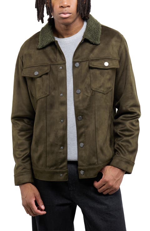 Faux Fur Collar Faux Suede Jacket