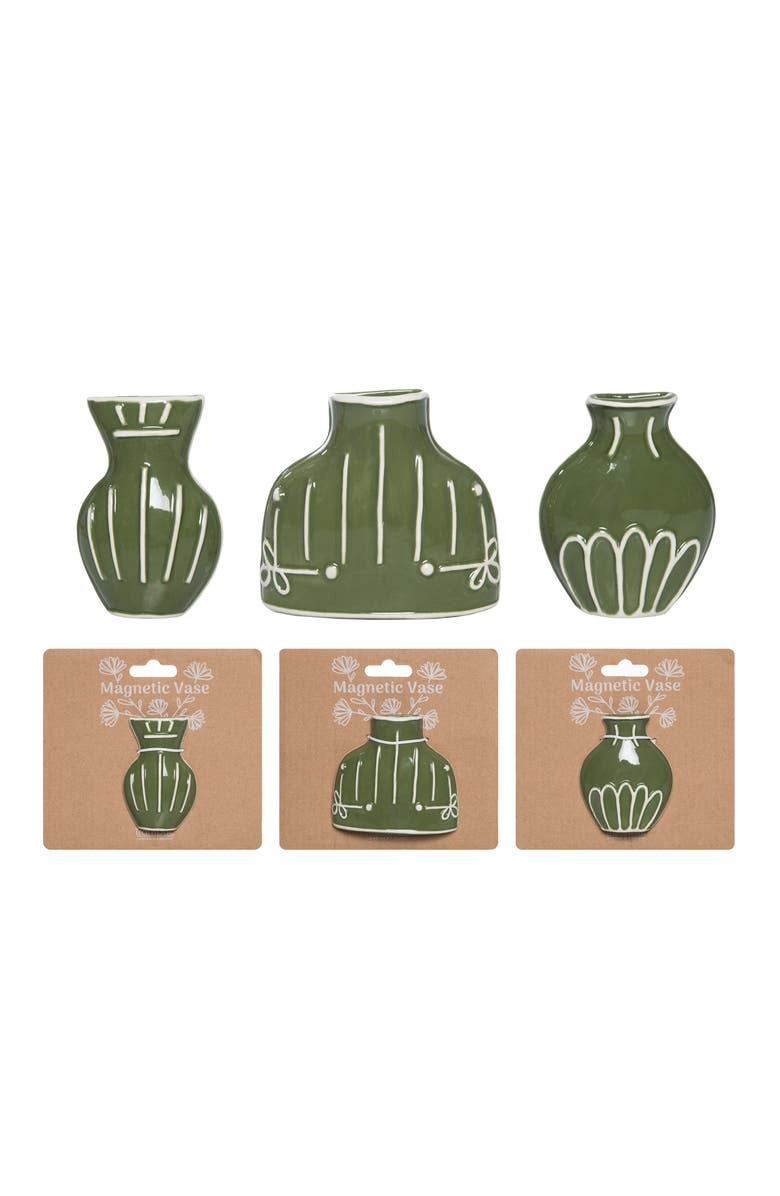 Transpac Dolomite Flat Magnetic Vases Set of 3 Green for Floral Display and Home Decor, Main, color, 3