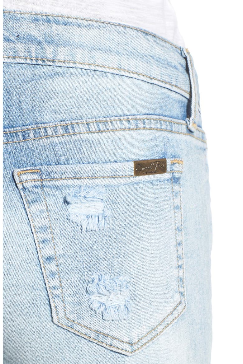 Distressed Rolled Denim Shorts, Alternate, color, LIGHT WASH