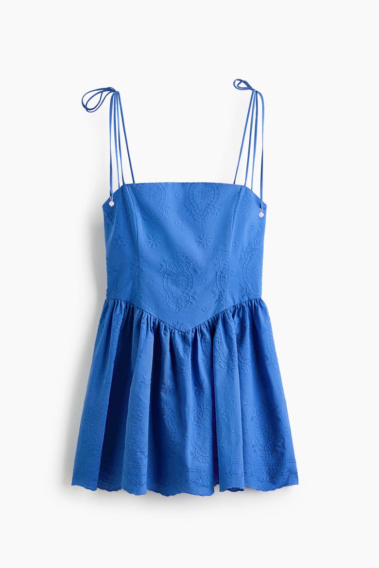 Embroidered Flared-skirt Dress, Alternate, color, Blue