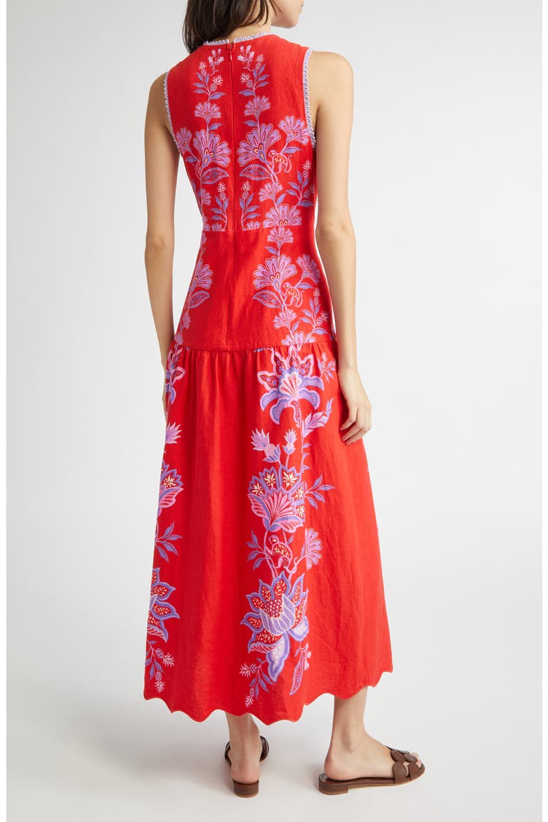 Porcelain Garden Floral Linen Maxi Dress, Alternate, color, RED