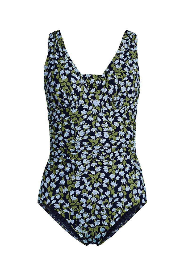 DDD-Cup Slender Suit Grecian Low Leg One Piece Swimsuit, Alternate, color, Navy Mini Bloom Floral