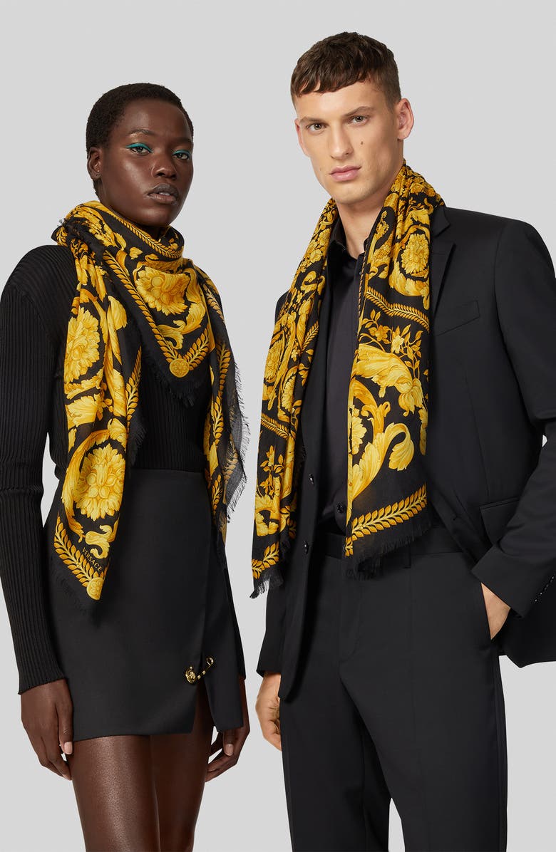 Versace Barocco Square Scarf, Alternate, color,
