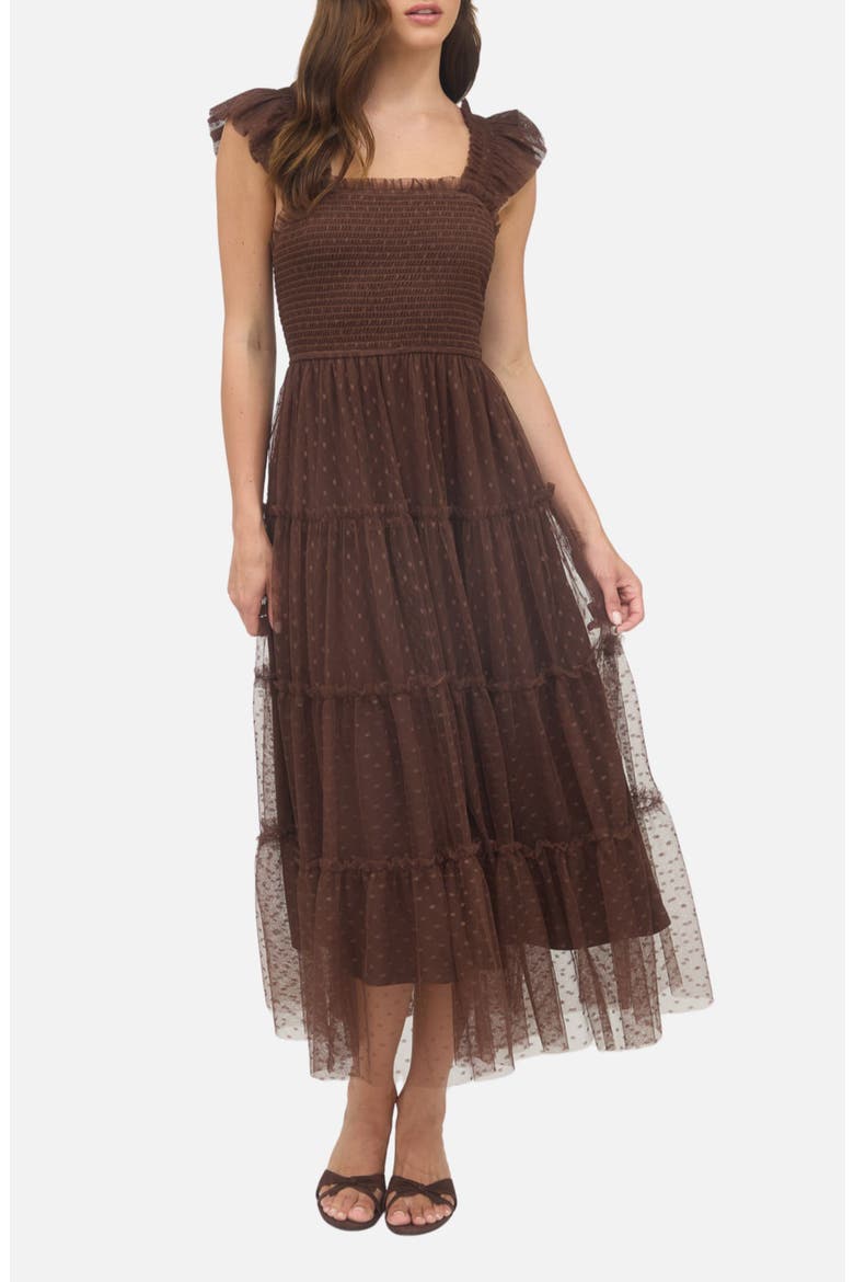 Blu Pepper Mesh Smocked Tiered Midi Dress (Women)