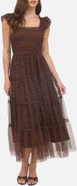 Blu Pepper Mesh Smocked Tiered Midi Dress