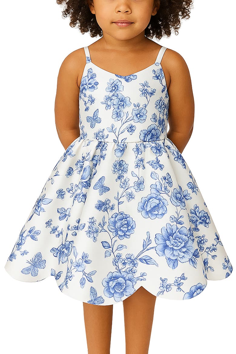 Kids' Mikado Floral Scallop Hem Dress, Alternate, color, BLUE/IVORY