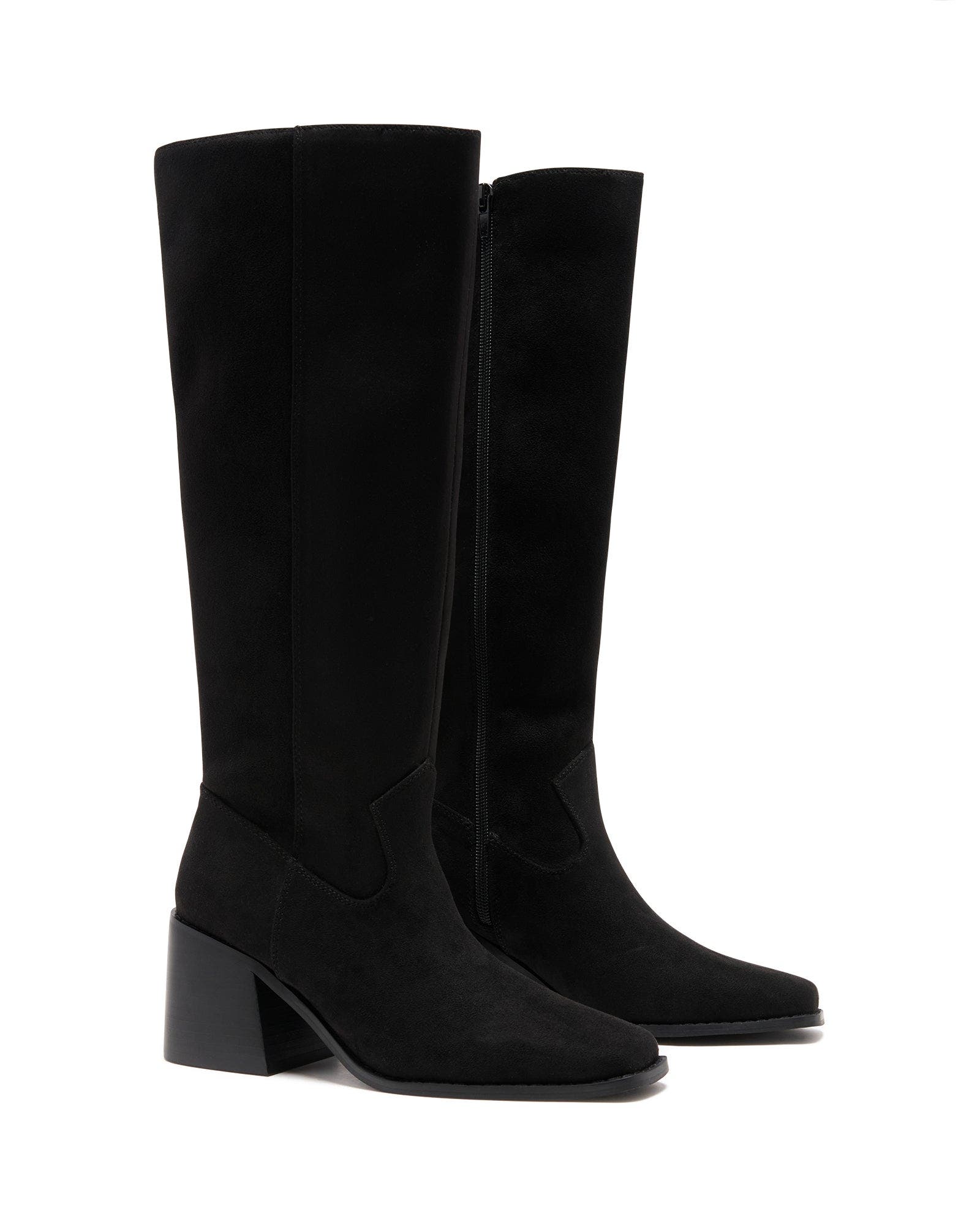 Therapy Australia Quinn Square Toe Block Heel Tall Boot, Main, color, Black Microsuede
