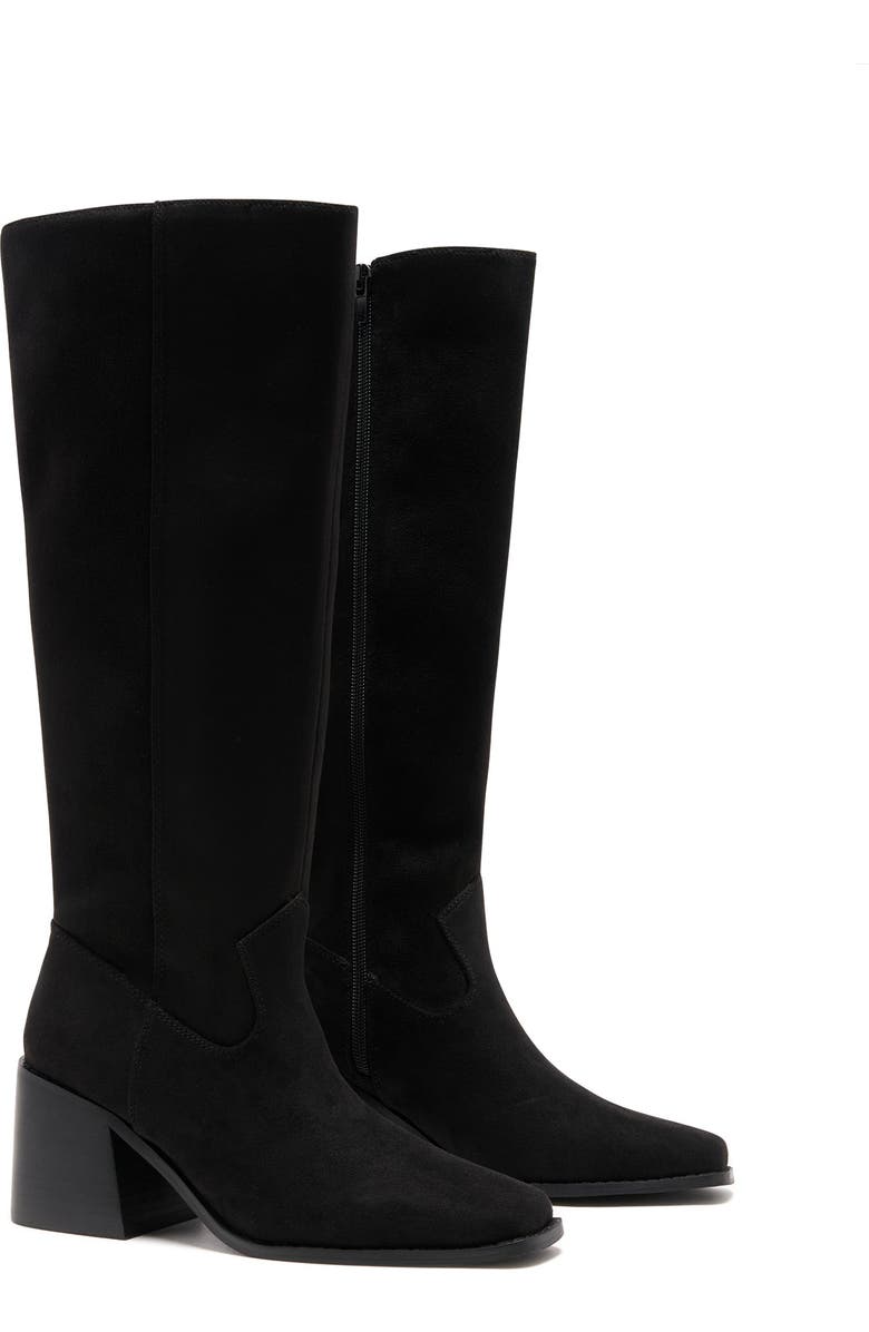 Therapy Australia Quinn Square Toe Block Heel Tall Boot, Main, color, Black Microsuede