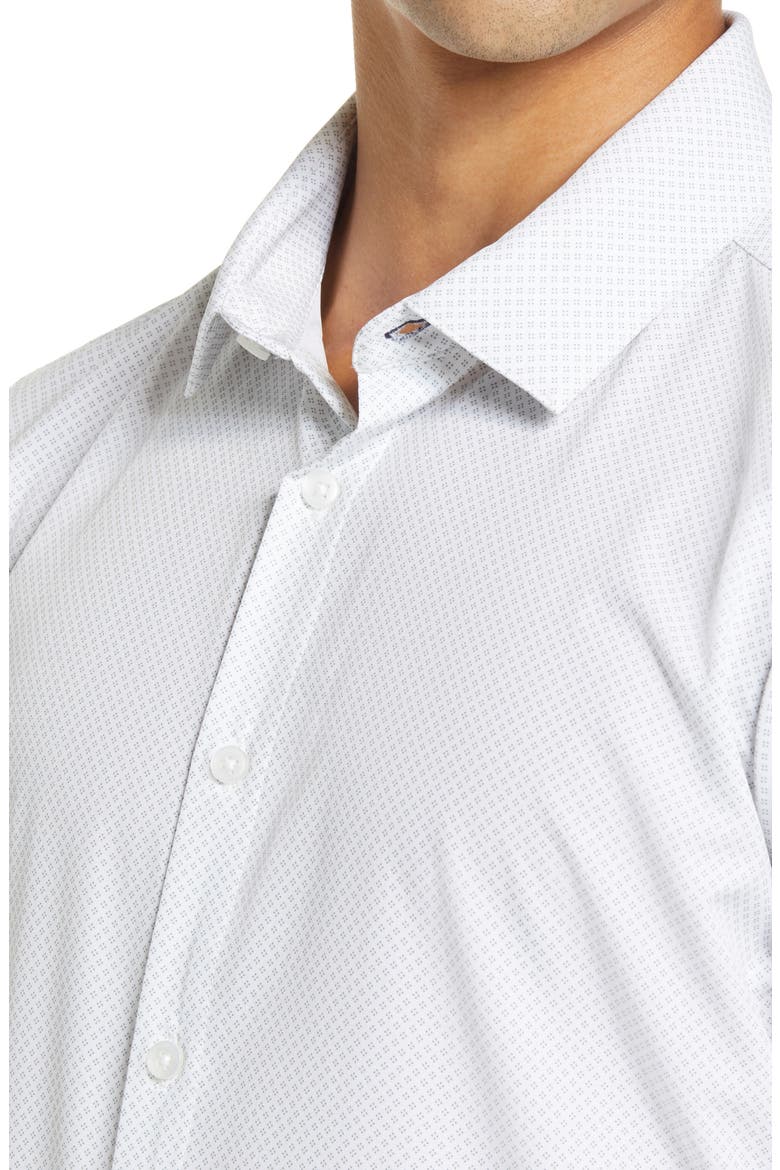 Leeward Trim Fit Ditsy Medallion Button-Up Performance Shirt, Alternate, color, WHITE GEO DOT PRINT