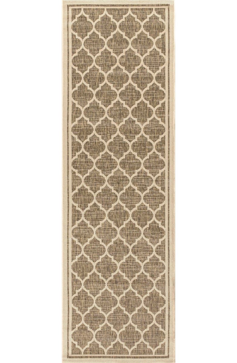 JONATHAN Y Trebol Moroccan Trellis Textured Weave Indoor/Outdoor Area Rug, Main, color, Brown/Beige