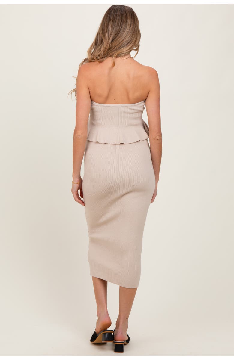 PinkBlush Strapless Ribbed Knit Peplum Top Midi Skirt Set, Alternate, color, Cream