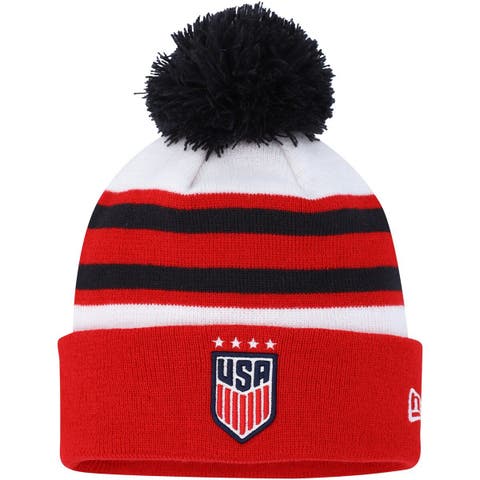 Men's New Era White USWNT Team Cuffed Knit Hat with Pom
