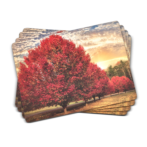 Crimson Trees Set of 4 Cork Back Placemats